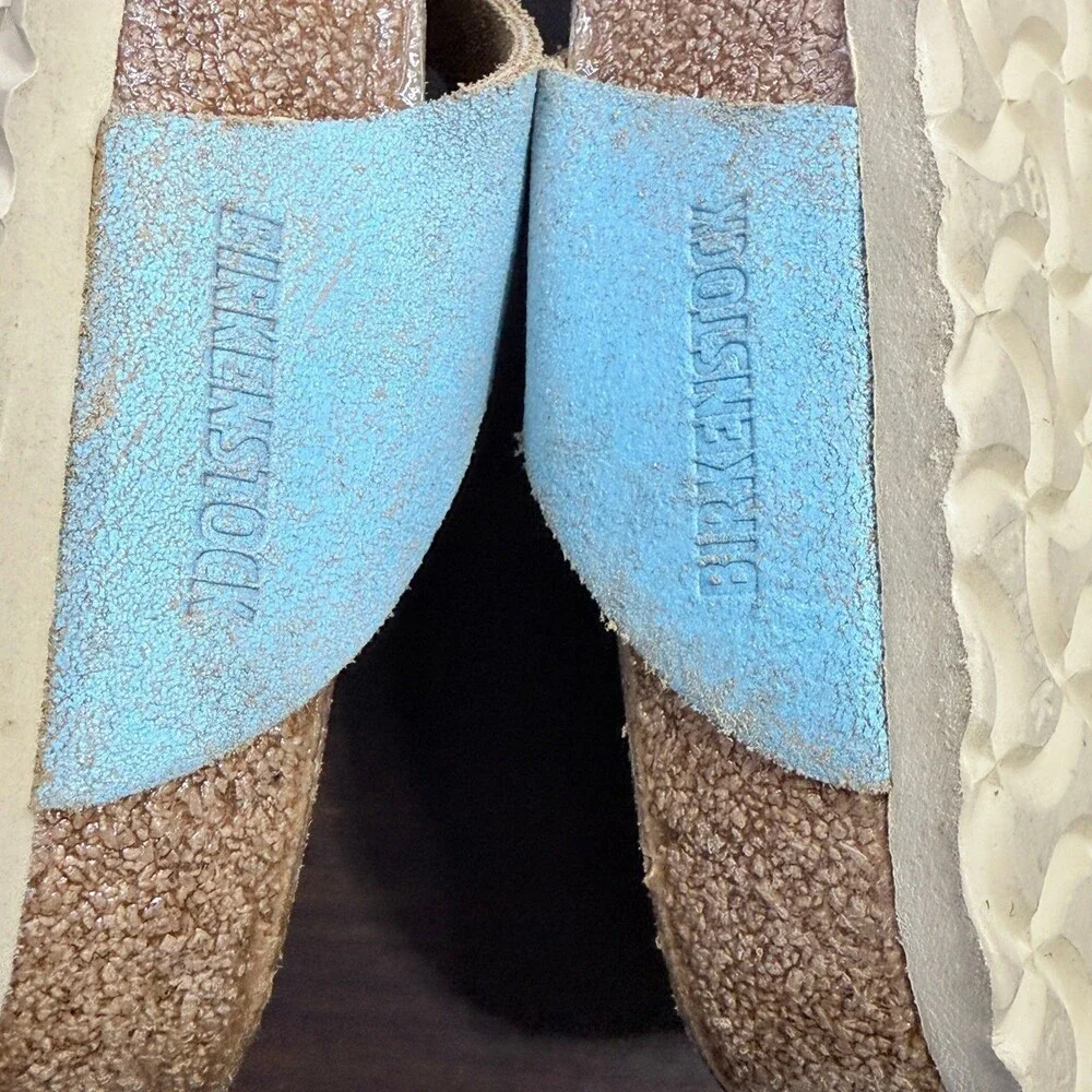 Birkenstock Gizeh Womens 39 US 8 Light Blue Metallic Crackle Leather Sandals - Picture 7 of 7